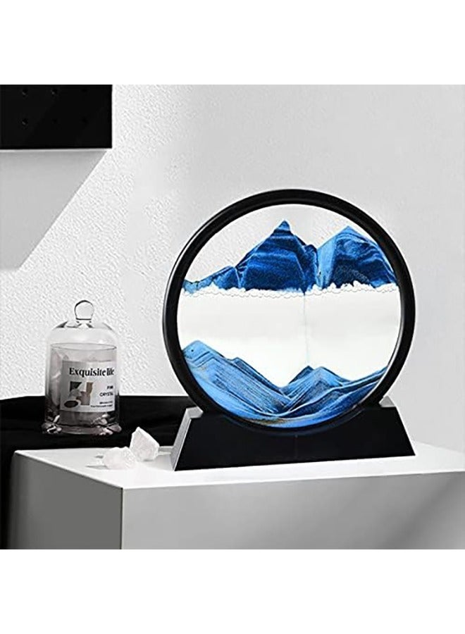 7inch Moving Sand,3D Hourglass Art Picture,Round Frame Deep Sea Sandscapes Motion Display Landscape,Flowing Sand Painting for Relaxing Desktop Home Office Decor - Image 2