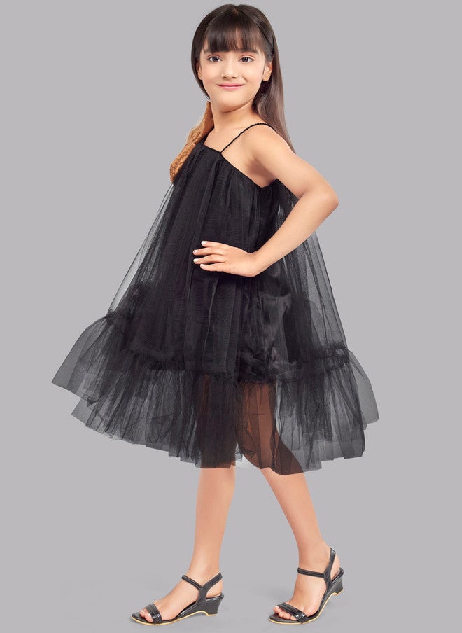PinkChick Black Tulle A-Line Dress for Girls - Image 3