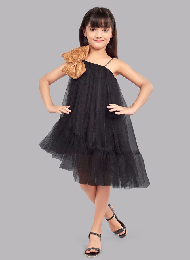 PinkChick Black Tulle A-Line Dress for Girls - Image 1