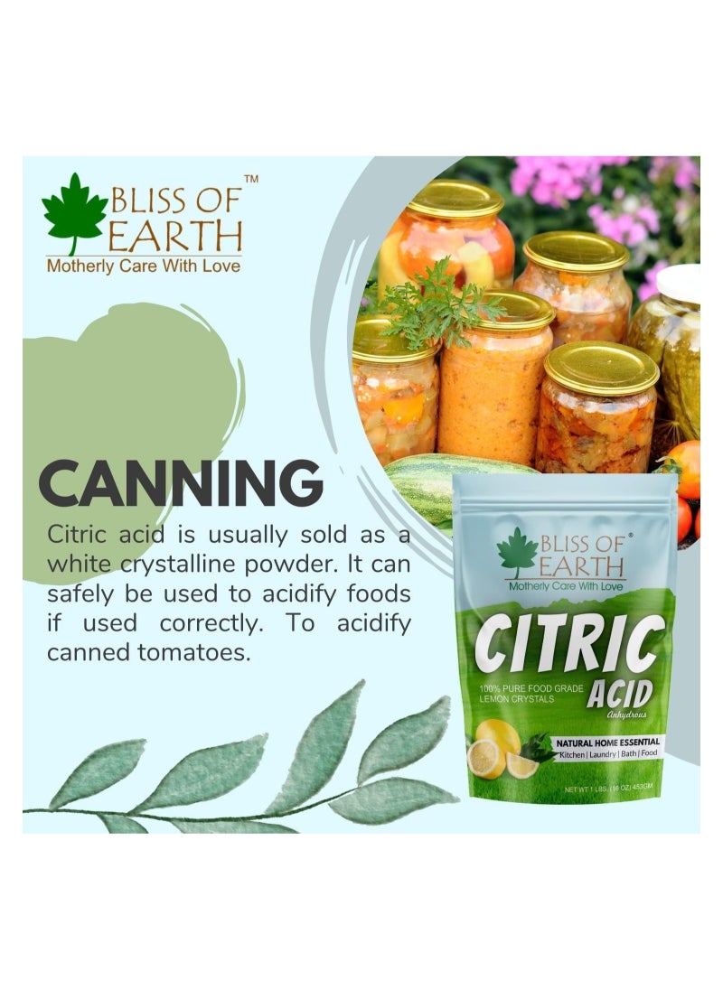 BLISS OF EARTH Bliss of Earth Anhydrous Citric Acid Powder For Food Bath Bombs Cleaning and Preserving 907GM Pack of 5  - Image 3
