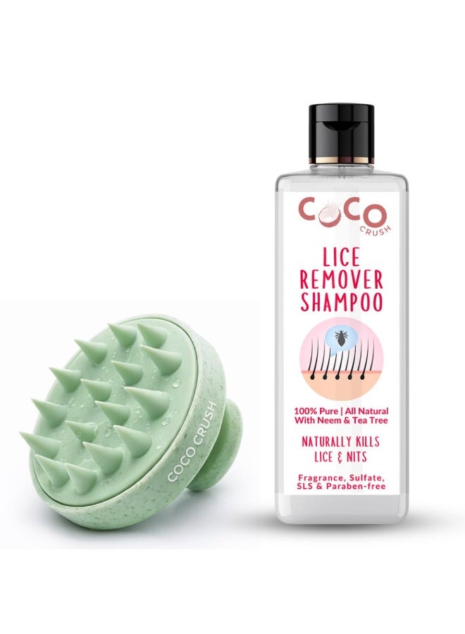 Coco Crush Anti Lice Shampoo & Silicone Scalp Massager Combo | Natural Lice Treatment & Prevention Kit | Safe for Kids & Adults | Lice Removal & Scalp Care | 100ml + Massager | Pack of 2 - Image 1