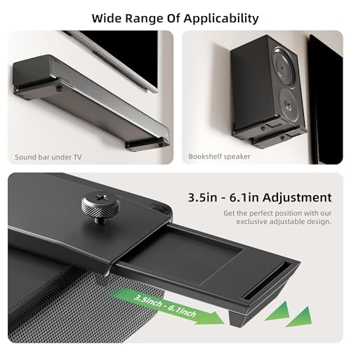 ELETIUO Soundbar Wall Mount Bracket for Samsung, LG, Sony, JBL, Vizio, Sonos and More, Depth Adjustable 3.5”-6.1”, Soundbar Shelf Under TV, Black - Image 2