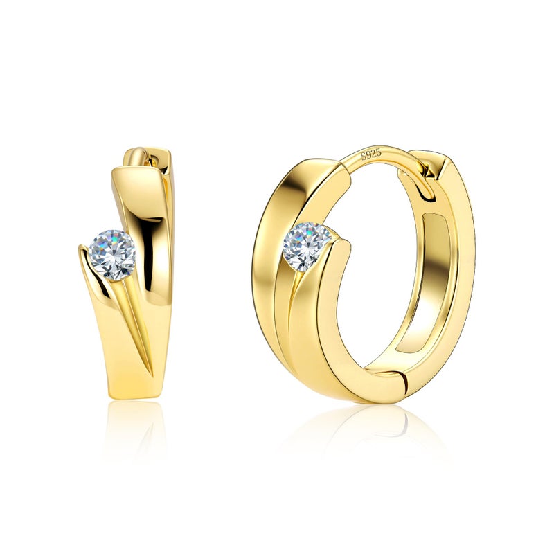 ALEXCRAFT Small Gold Hoop Earrings for Women, ALEXCRAFT 14K Gold Plated Small Huggie Earring With Zirconia Ball Stone Shiny Hypoallergen Simple Tiny Sleeper Cartilage Twist Hoop Huggie Earrings for Women Lady - Image 1