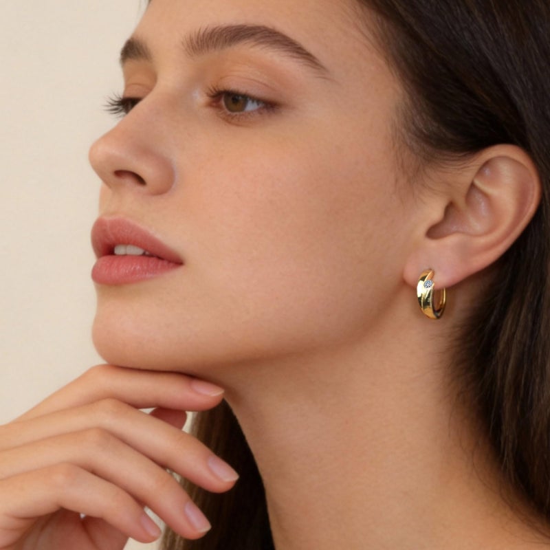 ALEXCRAFT Small Gold Hoop Earrings for Women, ALEXCRAFT 14K Gold Plated Small Huggie Earring With Zirconia Ball Stone Shiny Hypoallergen Simple Tiny Sleeper Cartilage Twist Hoop Huggie Earrings for Women Lady - Image 3