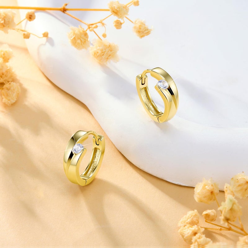 ALEXCRAFT Small Gold Hoop Earrings for Women, ALEXCRAFT 14K Gold Plated Small Huggie Earring With Zirconia Ball Stone Shiny Hypoallergen Simple Tiny Sleeper Cartilage Twist Hoop Huggie Earrings for Women Lady - Image 5