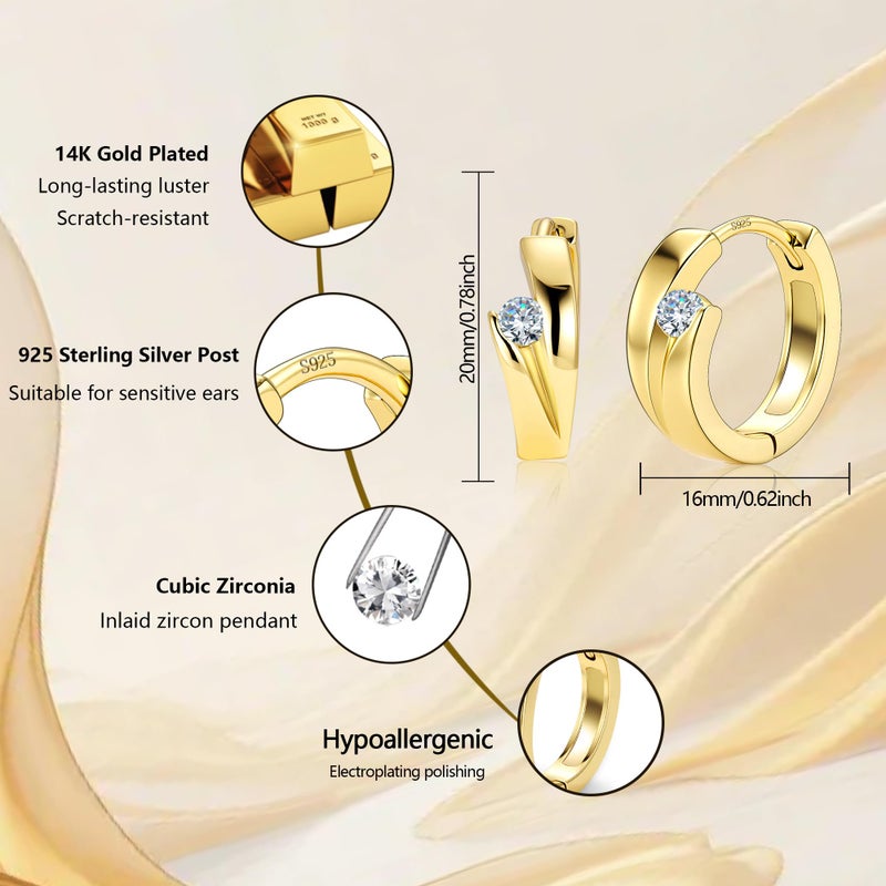 ALEXCRAFT Small Gold Hoop Earrings for Women, ALEXCRAFT 14K Gold Plated Small Huggie Earring With Zirconia Ball Stone Shiny Hypoallergen Simple Tiny Sleeper Cartilage Twist Hoop Huggie Earrings for Women Lady - Image 4
