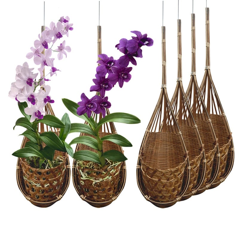 PANWA Handmade 100 Thai Bamboo Hanging Orchid Basket  4 Inch Set of 6
