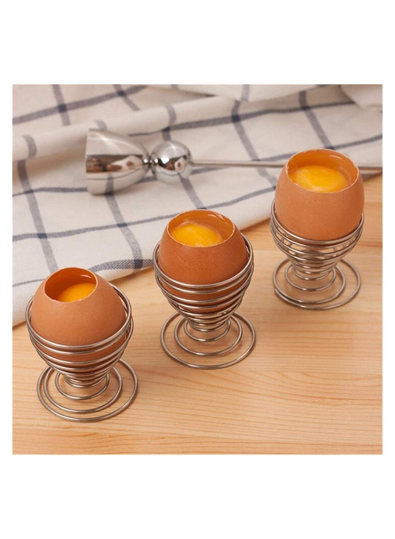 Excefore 4 PCS Spring Egg Cup Holders, Stainless Steel Egg Tray Egg Cup, Mini Spring Wire Egg Holder, Stand Boiled Egg Stand Storage For Home Restaurant, Kitchen Tool (Silver)  - Image 4