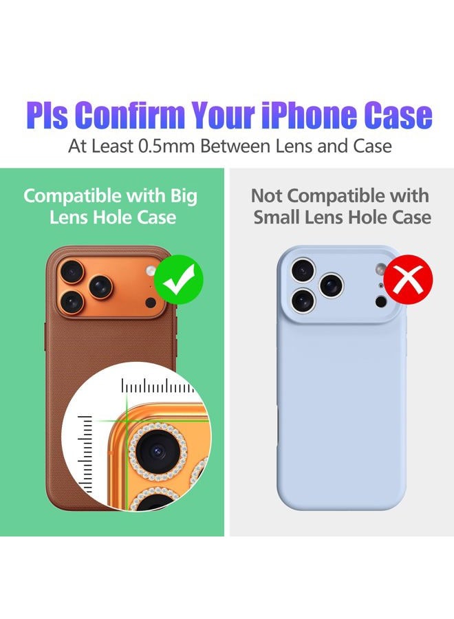 AGVEE 3+3 6 Pack for iPhone 17 Pro 6.3" / 17 Pro Max 6.9" Camera Lens Cover Protector, Bling Diamond & Bling Glitter Metal Ring 9H Tempered HD Glass Camera Cover Protector Film, Bling-Orange - Image 3