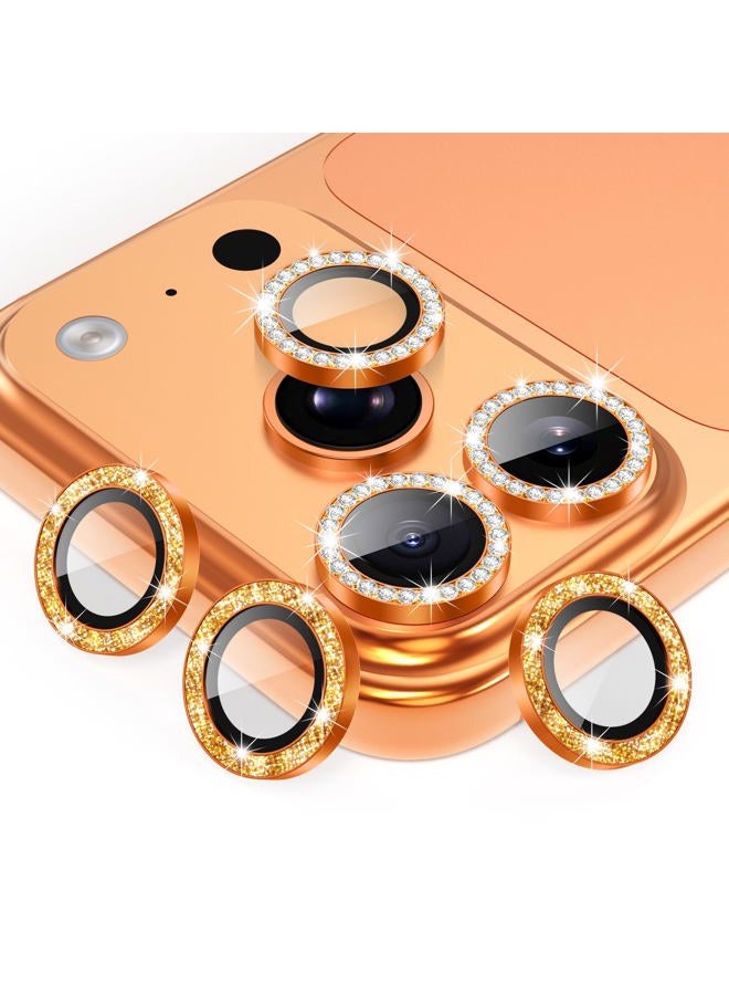 AGVEE 3+3 6 Pack for iPhone 17 Pro 6.3" / 17 Pro Max 6.9" Camera Lens Cover Protector, Bling Diamond & Bling Glitter Metal Ring 9H Tempered HD Glass Camera Cover Protector Film, Bling-Orange - Image 1