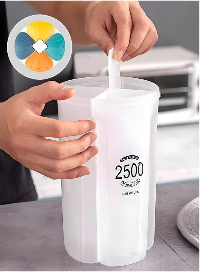 UNUNS حاوية تخزين الحبوب، حاوية حبوب محكمة الإغلاق بـ 4 أقسام، حاوية طعام للمطبخ بسعة 2.5 لتر مع أغطية وأقسام للحبوب، السكر، الدقيق، الأرز، المكسرات، والوجبات الخفيفة - Image 2