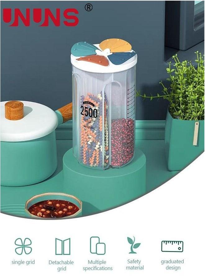 UNUNS حاوية تخزين الحبوب، حاوية حبوب محكمة الإغلاق بـ 4 أقسام، حاوية طعام للمطبخ بسعة 2.5 لتر مع أغطية وأقسام للحبوب، السكر، الدقيق، الأرز، المكسرات، والوجبات الخفيفة - Image 4