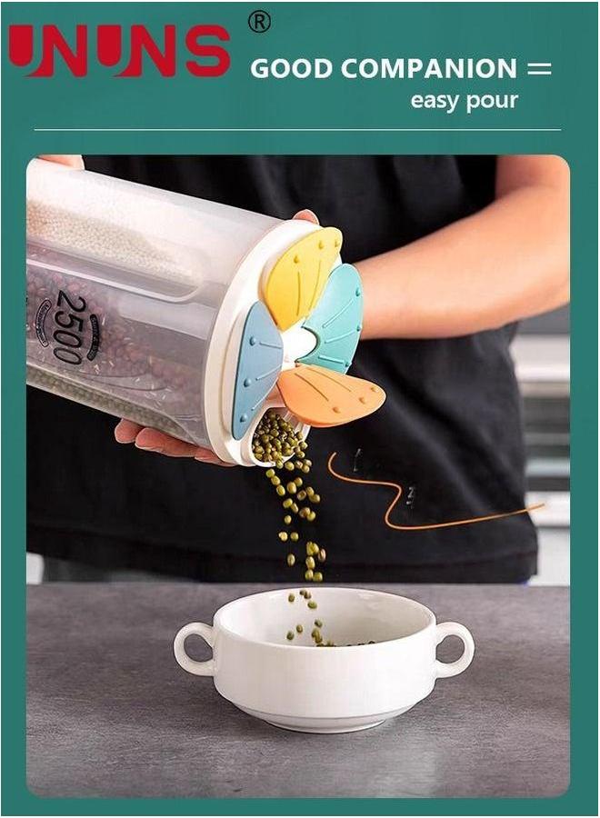 UNUNS حاوية تخزين الحبوب، حاوية حبوب محكمة الإغلاق بـ 4 أقسام، حاوية طعام للمطبخ بسعة 2.5 لتر مع أغطية وأقسام للحبوب، السكر، الدقيق، الأرز، المكسرات، والوجبات الخفيفة - Image 3