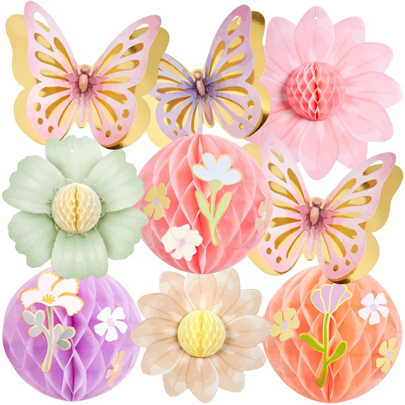 Paper Jazz Pastel Butterfly Decorations Hanging Paper Flowers Honeycomb Birthday for Fairy Party,Spring Theme Decor for Wildflower First Birthday,Tea,Garden Party,Classroom,Bulletin Board - Image 1