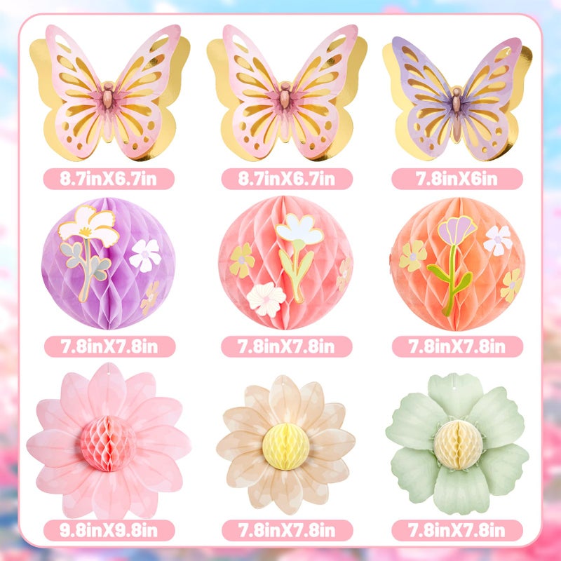 Paper Jazz Pastel Butterfly Decorations Hanging Paper Flowers Honeycomb Birthday for Fairy Party,Spring Theme Decor for Wildflower First Birthday,Tea,Garden Party,Classroom,Bulletin Board - Image 2