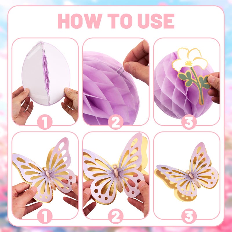 Paper Jazz Pastel Butterfly Decorations Hanging Paper Flowers Honeycomb Birthday for Fairy Party,Spring Theme Decor for Wildflower First Birthday,Tea,Garden Party,Classroom,Bulletin Board - Image 4