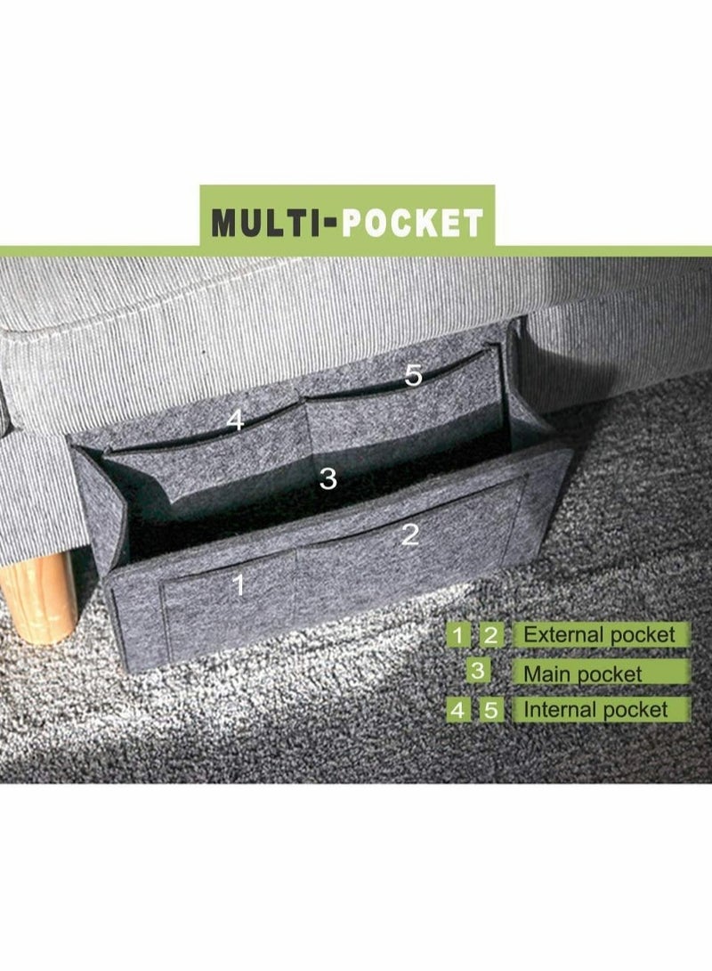 KASTWAVE Bedside Storage Pocket, 2 Pcs Felt Bedside Storage Hanging, Space Saving, 5 Pockets Holds - Image 2