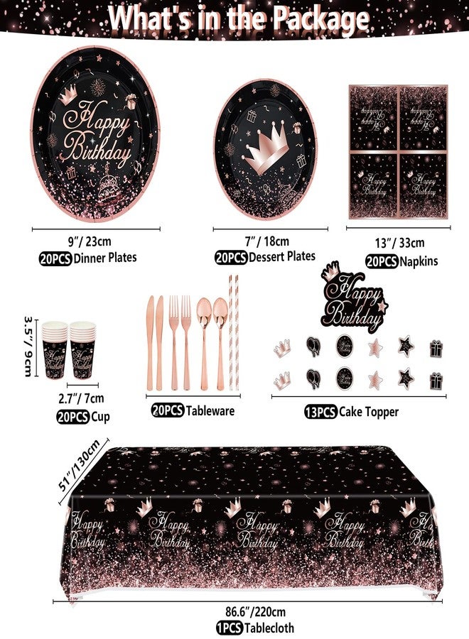 Inspireyee 225 PCS Black and Rose Gold Party Decoration Rose Gold & Black Party Supplies Birthday Party Dinnerware Set-Plates, Banners, Balloons, Tablecloth Serves 20 - Image 5