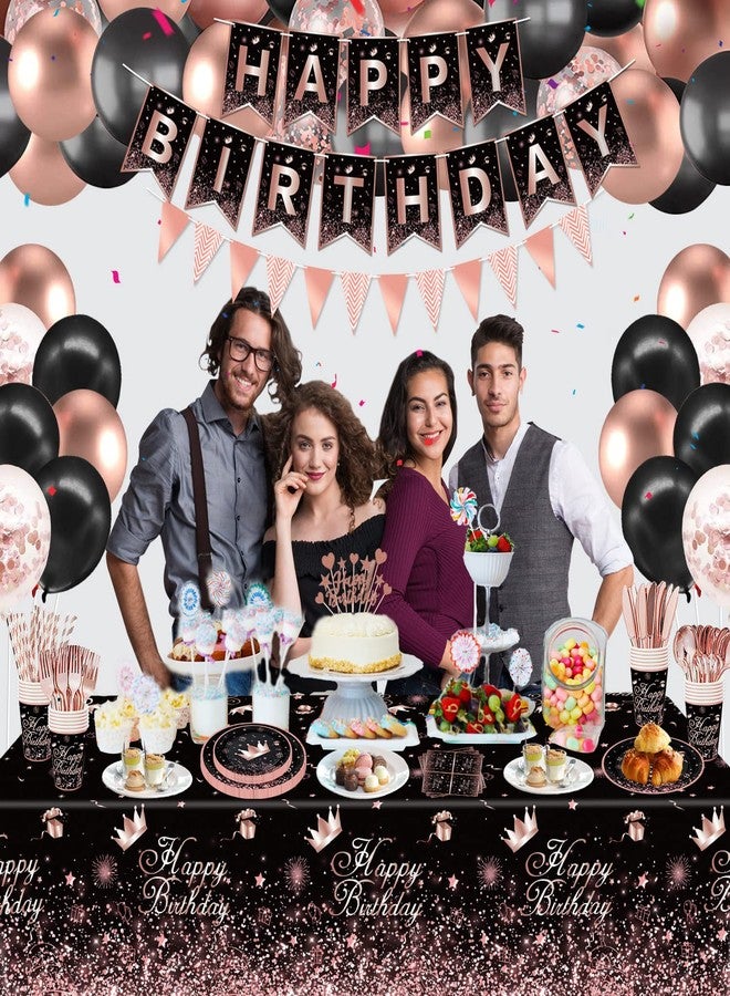 Inspireyee 225 PCS Black and Rose Gold Party Decoration Rose Gold & Black Party Supplies Birthday Party Dinnerware Set-Plates, Banners, Balloons, Tablecloth Serves 20 - Image 2