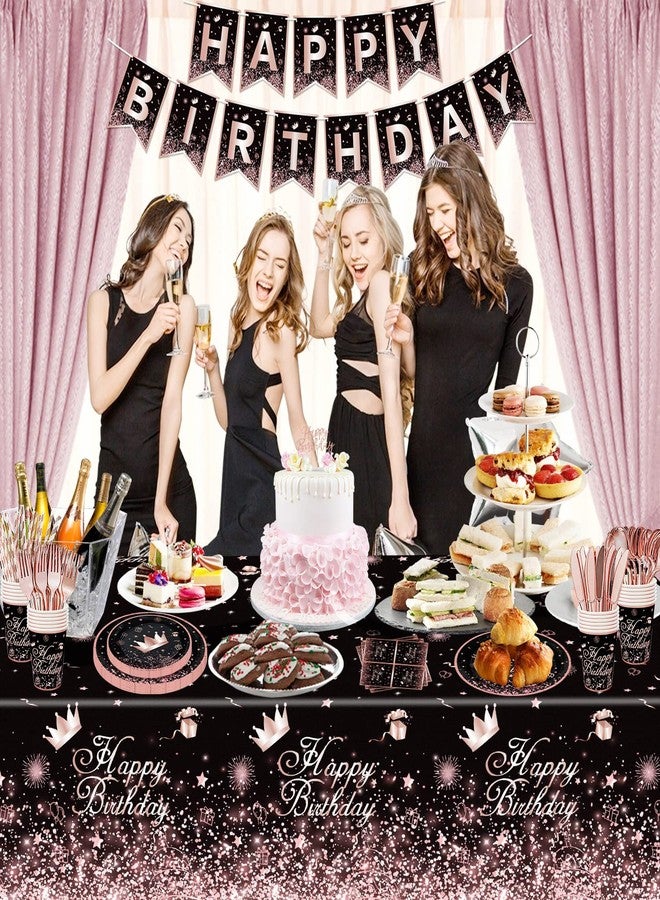 Inspireyee 225 PCS Black and Rose Gold Party Decoration Rose Gold & Black Party Supplies Birthday Party Dinnerware Set-Plates, Banners, Balloons, Tablecloth Serves 20 - Image 3
