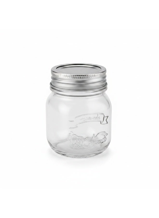 AKDC Homemade Embossed Glass Jar 150ml | Silver Screw Lid | Jam, Honey & Preserve Storage - Image 1
