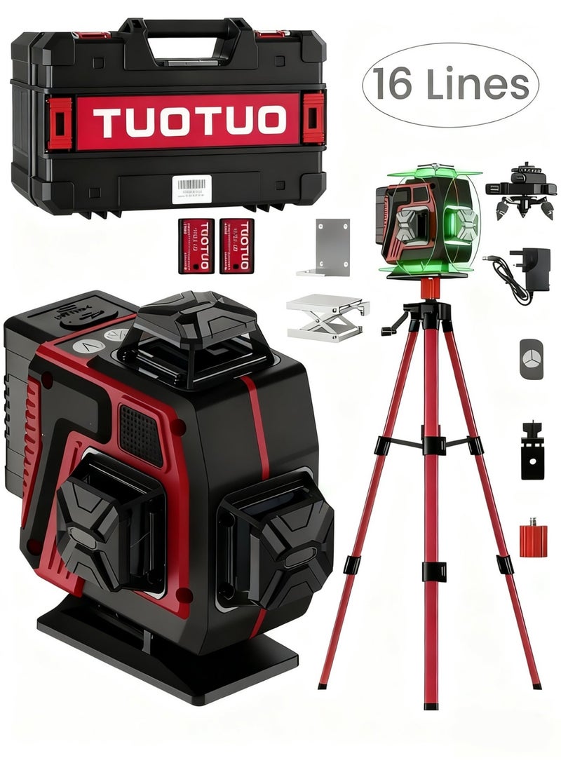TUOTUO 16 Lines 4D Laser Level Horizontal Vertical Line Laser, 2xRechargeable Battery, Remote Control, Portable Toolbox, Magnetic Rotating Stand Included - Image 1