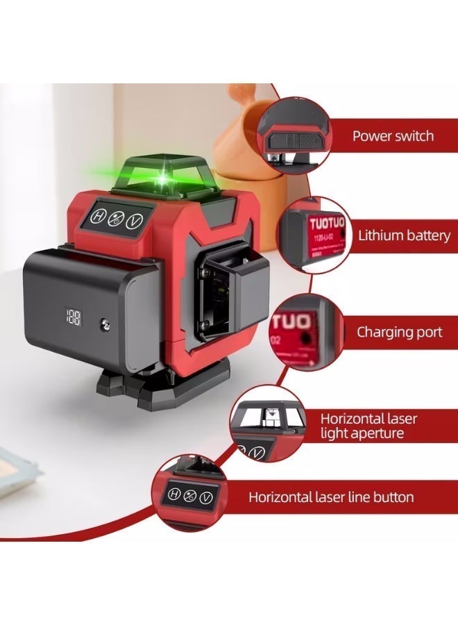 TUOTUO 16 Lines 4D Laser Level Horizontal Vertical Line Laser, 2xRechargeable Battery, Remote Control, Portable Toolbox, Magnetic Rotating Stand Included - Image 3