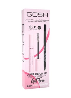 gosh Just Click It! Volume Mascara 001 Extreme Black + Free 24H Pro Liner 002 Carbon Black  - Image 1