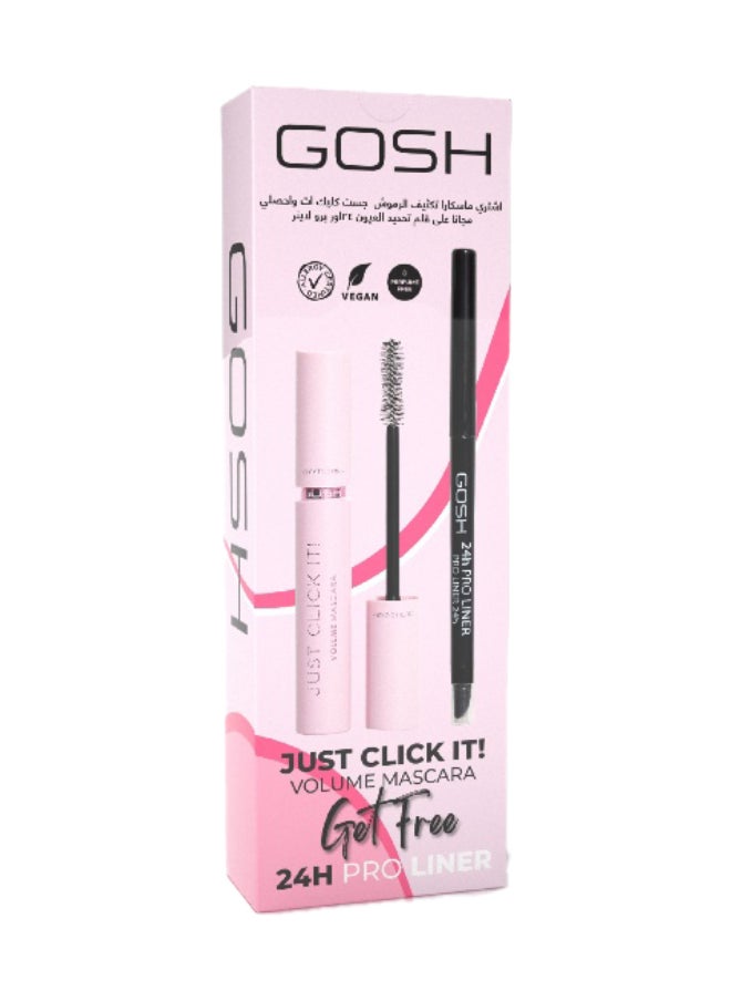 gosh Just Click It! Volume Mascara 001 Extreme Black + Free 24H Pro Liner 002 Carbon Black  - Image 1