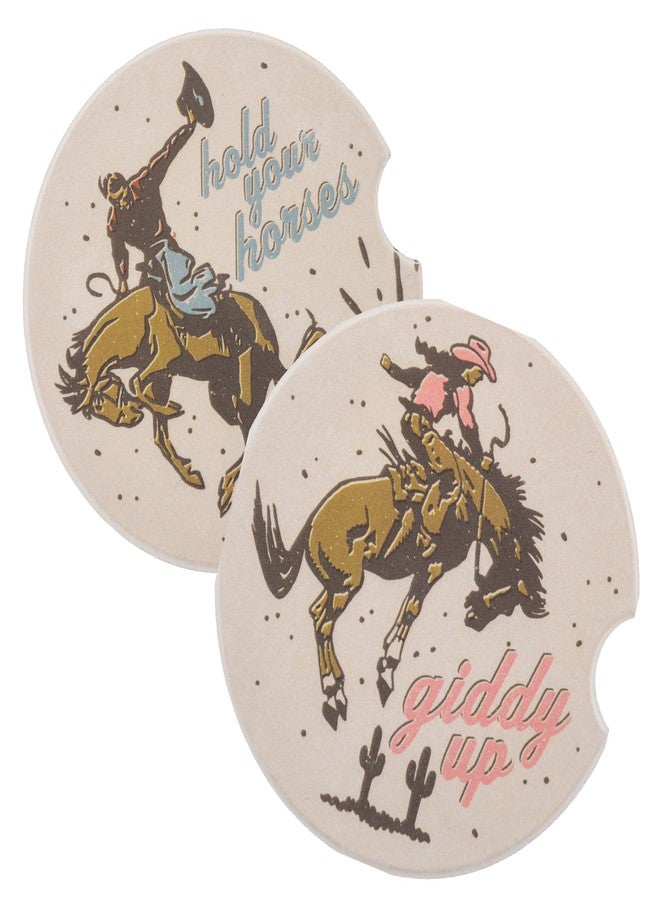 Karma Gifts Boho Car Coasters - Absorbent Cup Holder Coasters for Car - Set of 2 - Cowboy - Image 1