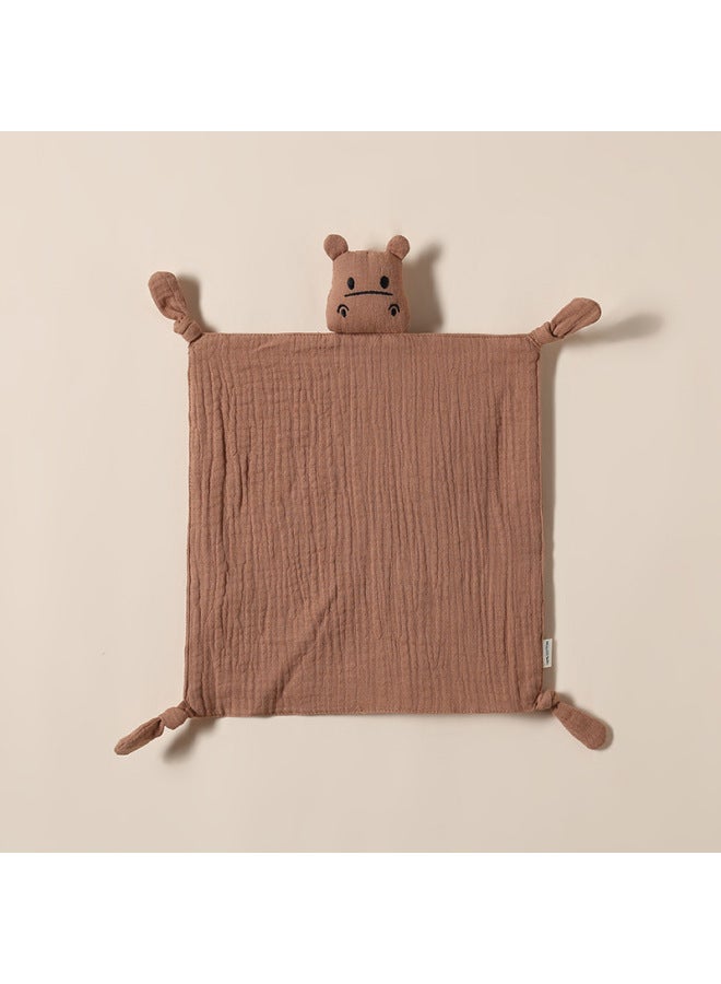 Pure Cotton Muslin Baby Soothing Towel Chewable Comforter Sleeping Aid Hush Puppy Doll Infant Sleep Training Toy Soft Fabric-Color:Carmine (hippo Ambre)  - Image 1