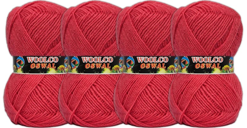 Woolco Oswal Brilon Acrylic Hand Knitting Yarn Balls Pack of 4 (50g Each) -Soft Wool Yarn for Knitting, Craft, DIY Projects, Sweaters, Scarves, Multicolor Wool Thread for Home Use (Bright Red) - Image 1