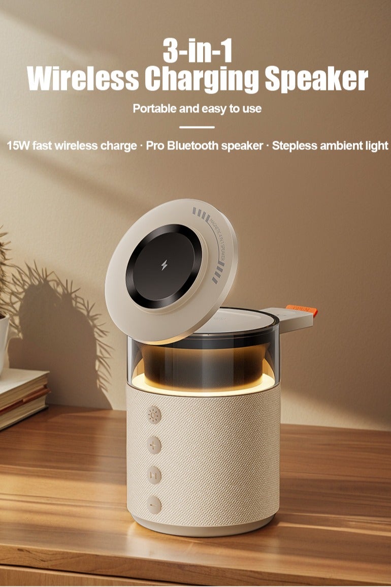 linkship All-in-One Home MagSafe Hub, 5-in-1 with 360° HiFi Bluetooth Speaker & Night Light, Foldable Charging Station, 15W Fast Wireless Charger for iPhone 12-17, Samsung, Apple Watch & AirPods. - Image 2