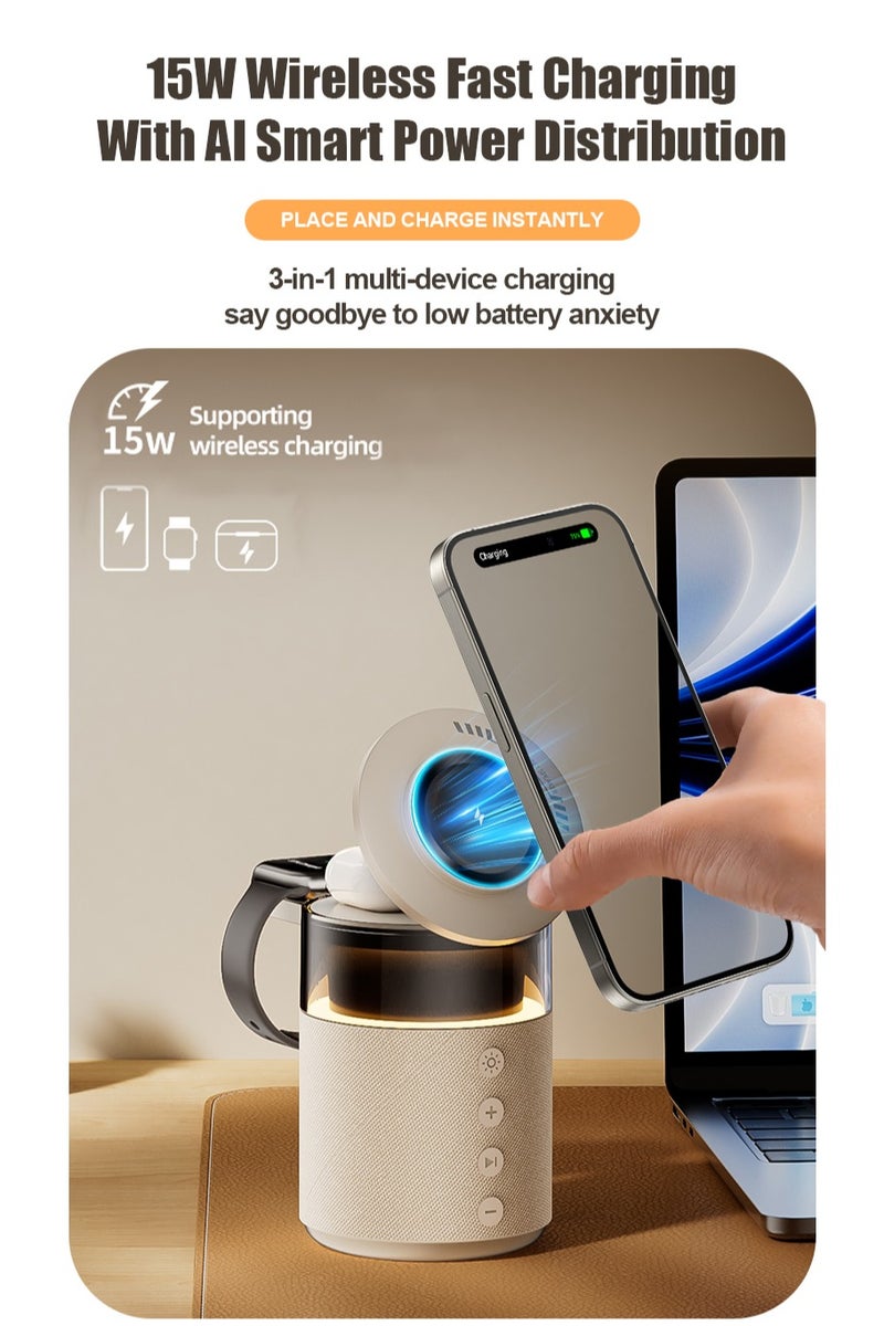 linkship All-in-One Home MagSafe Hub, 5-in-1 with 360° HiFi Bluetooth Speaker & Night Light, Foldable Charging Station, 15W Fast Wireless Charger for iPhone 12-17, Samsung, Apple Watch & AirPods. - Image 4