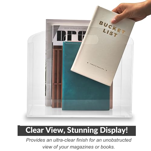 Meicloud Magazine Rack - Clear Acrylic Magazine Holder, Acrylic Newspaper Stand Organizer with handles, Modern Lucite Magazine and Book Basket Box for Bathroom, Bedroom, Living Room and Office - Image 4