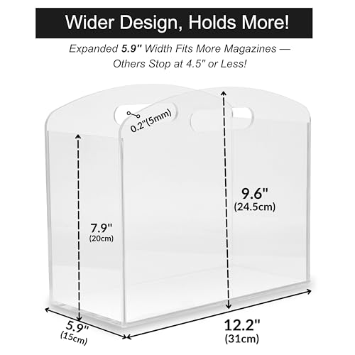 Meicloud Magazine Rack - Clear Acrylic Magazine Holder, Acrylic Newspaper Stand Organizer with handles, Modern Lucite Magazine and Book Basket Box for Bathroom, Bedroom, Living Room and Office - Image 2