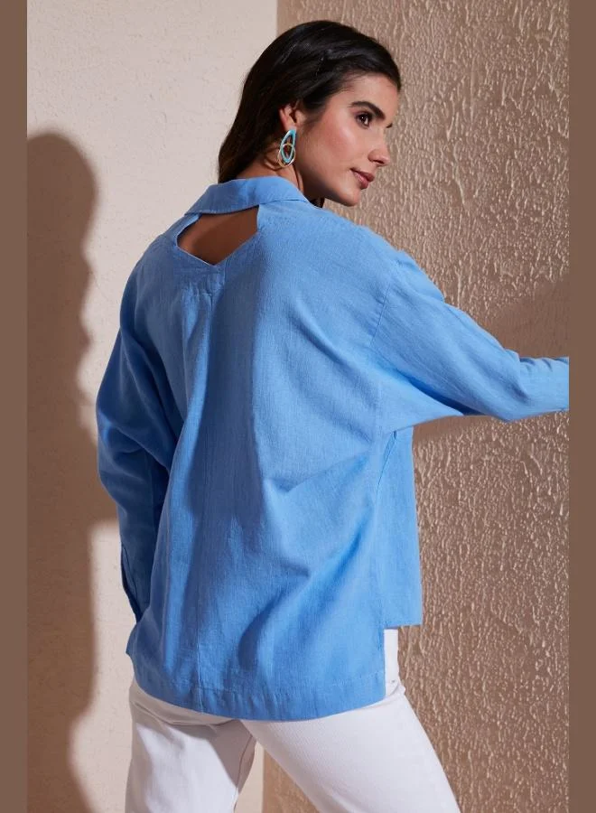 Lela Lela Women's Shirt with Back Window Detail, Double Pockets, 100% Cotton, Relaxed Fit, SHIRT 51444592