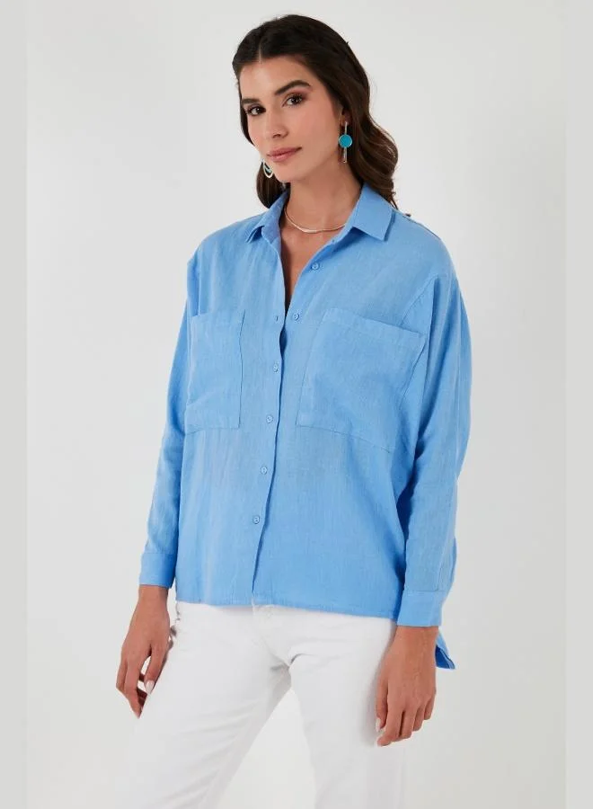 Lela Women's Shirt with Back Window Detail, Double Pockets, 100% Cotton, Relaxed Fit, SHIRT 51444592