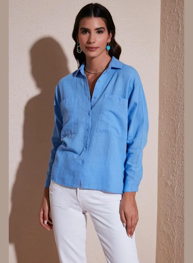 Lela  Lela Women's Shirt with Back Window Detail, Double Pockets, 100% Cotton, Relaxed Fit, SHIRT 51444592 for Women | Best Price UAE