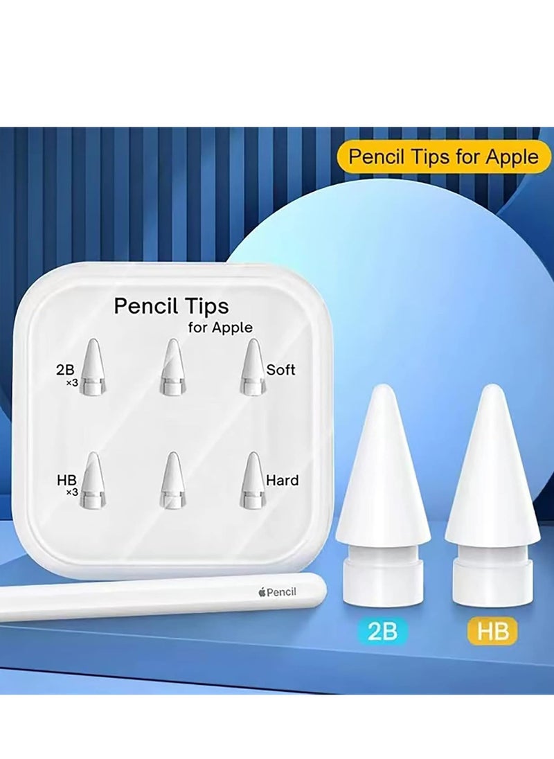 Oasisgalore - Replacement Pencil Tips for Apple Pencil 1st / 2nd Generation, Soft and Hard Pencil Nib for iPad Pencil 1st/Pencil 2 Gen, White, 6 Pack - Image 1