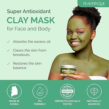 Plantifique Korean Skincare Face Mask Organic Clay Mask with Avocado Green Tea Vegan Dermatologically Tested Mud Mask for Face Body 100g34 Oz - Image 5