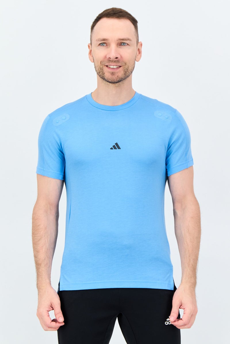 Adidas Men Sportswear Fit Short Sleeve Yoga T-Shirt, Sky Blue - Image 1
