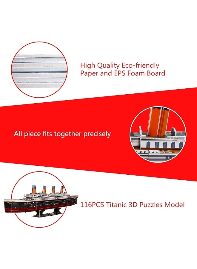 WISESTAR 32.2" L Large Titanic 3D Puzzles Model for Adults and Kids, 116PCS Sinking Cruise Boat Ship Play Model Game Toy Craft Kits, Educational Toy Birthday Gift for Boys Girls  - Image 4
