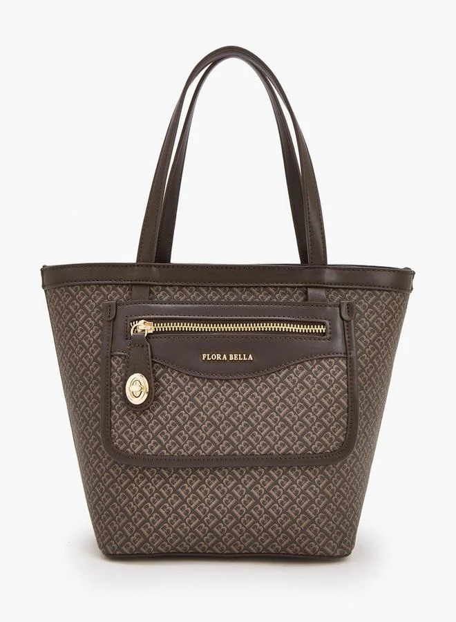 Monogram Print Tote Bag With Front Pocket