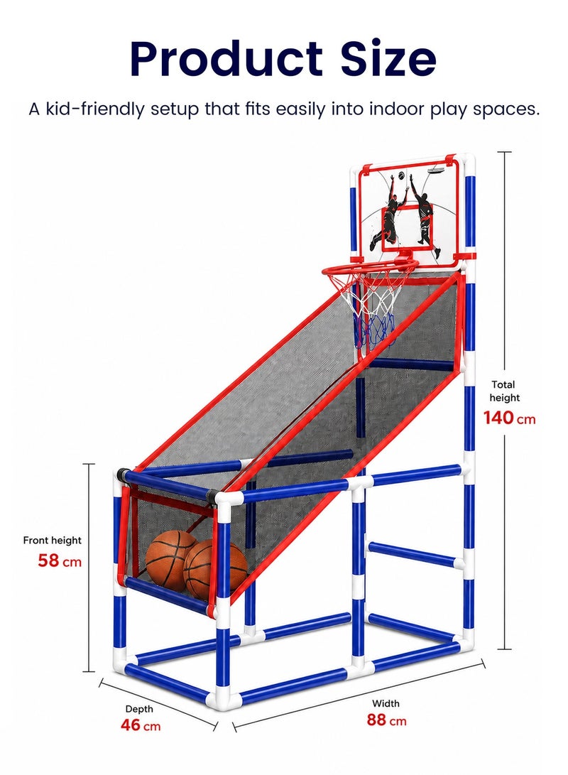 Kids Basketball Hoop Arcade Game Set with 4 Balls & Pump, Adjustable Indoor Outdoor Basketball Shooting Toy, Mini Basketball Hoop Training System with Storage Net for Boys Girls Toddlers - Image 2