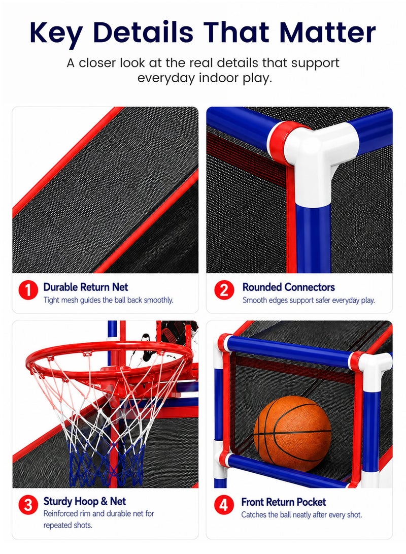 Kids Basketball Hoop Arcade Game Set with 4 Balls & Pump, Adjustable Indoor Outdoor Basketball Shooting Toy, Mini Basketball Hoop Training System with Storage Net for Boys Girls Toddlers - Image 3
