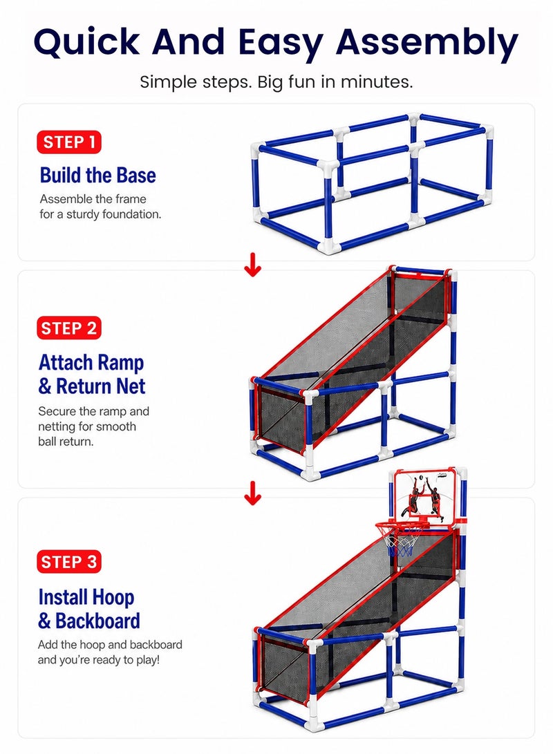 Kids Basketball Hoop Arcade Game Set with 4 Balls & Pump, Adjustable Indoor Outdoor Basketball Shooting Toy, Mini Basketball Hoop Training System with Storage Net for Boys Girls Toddlers - Image 4