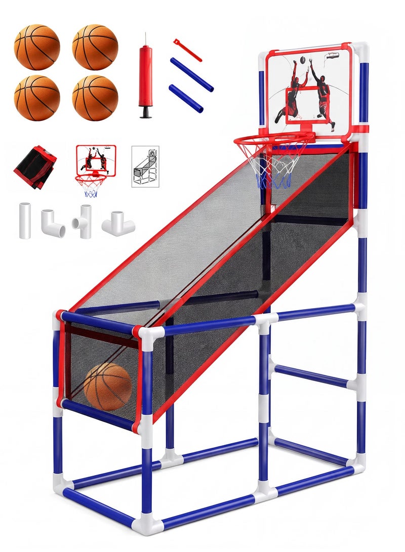 Kids Basketball Hoop Arcade Game Set with 4 Balls & Pump, Adjustable Indoor Outdoor Basketball Shooting Toy, Mini Basketball Hoop Training System with Storage Net for Boys Girls Toddlers - Image 1
