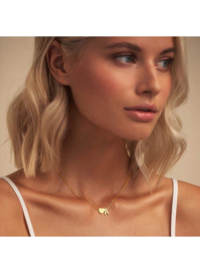 Treasure Bender Gold Initial Necklaces for Women Girls - 18K Gold Plated Heart Initial Pendant Necklace Dainty Heart Necklace Tiny Gold Letter Necklace for Women Girls Jewelry Gifts, Brass, No - Image 2