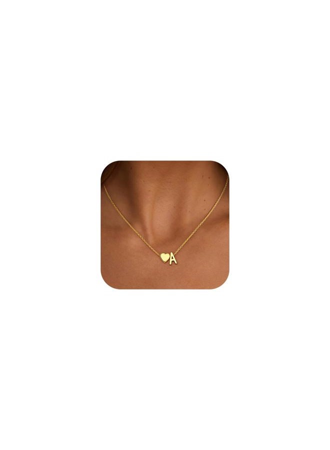 Treasure Bender Gold Initial Necklaces for Women Girls - 18K Gold Plated Heart Initial Pendant Necklace Dainty Heart Necklace Tiny Gold Letter Necklace for Women Girls Jewelry Gifts, Brass, No - Image 1